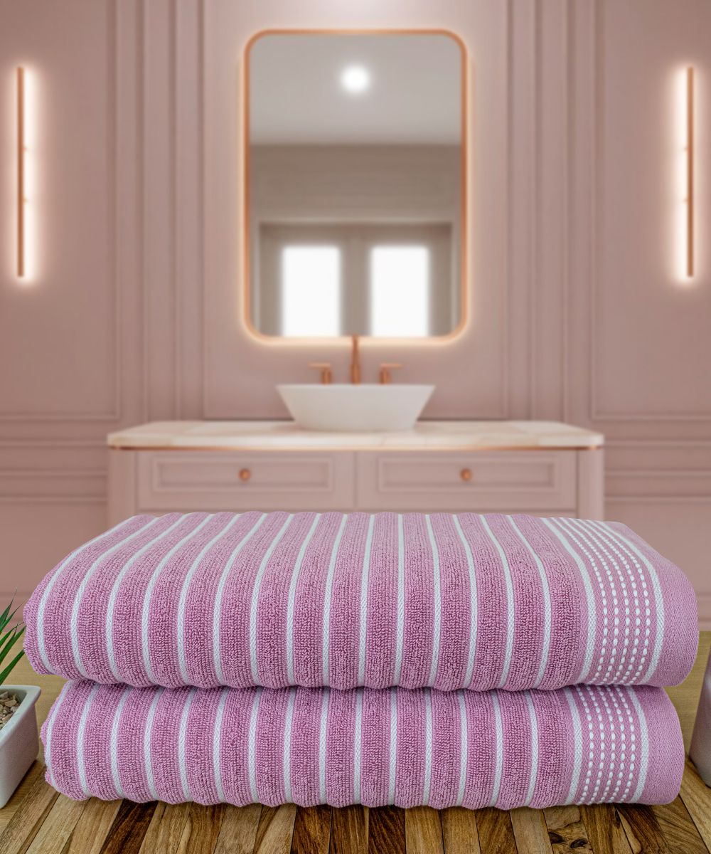 Myntra Elegant Homes Purple & White 2 Striped Cotton 525 GSM Bath Towel-picture-23