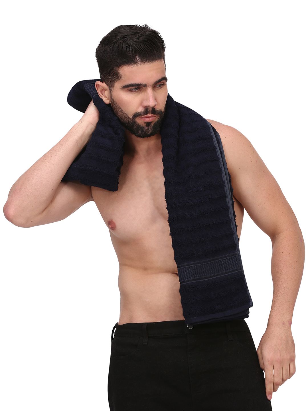 Dollar Navy Blue Striped Bamboo 600 GSM Bath Towel-picture-25