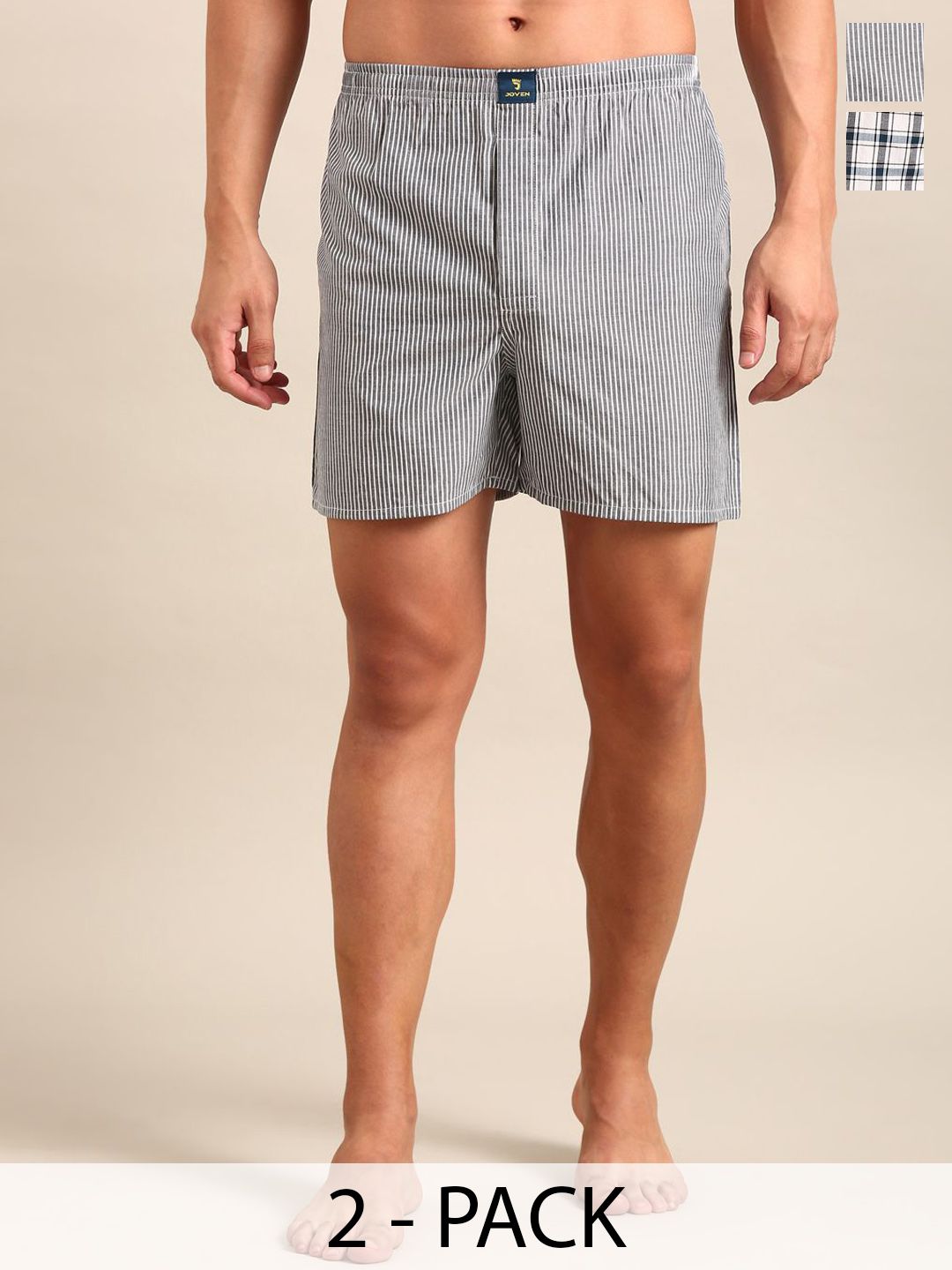 JOVEN Pack Of 2 Checked Pure Cotton Boxers JB2C037-picture-55