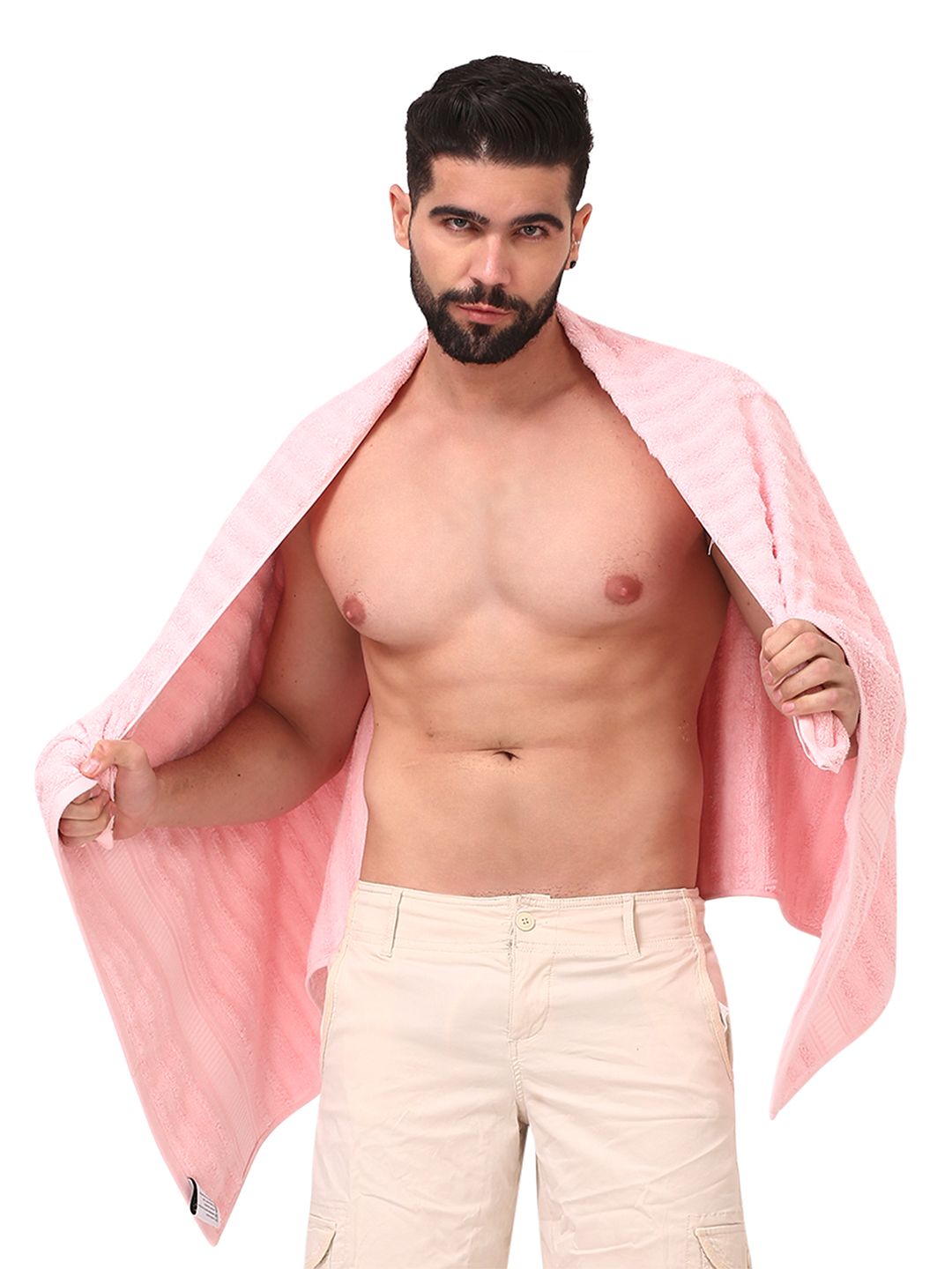 Dollar Pink Striped Bamboo 600 GSM Bath Towel-picture-30