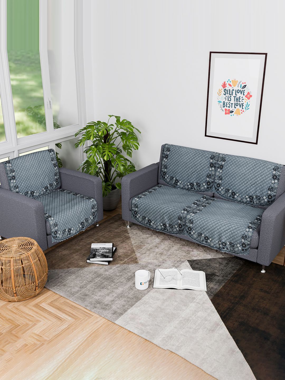 Kuber Industries Grey & Black 6 Pieces Printed Cotton 3 Seater Sofa Covers-picture-26