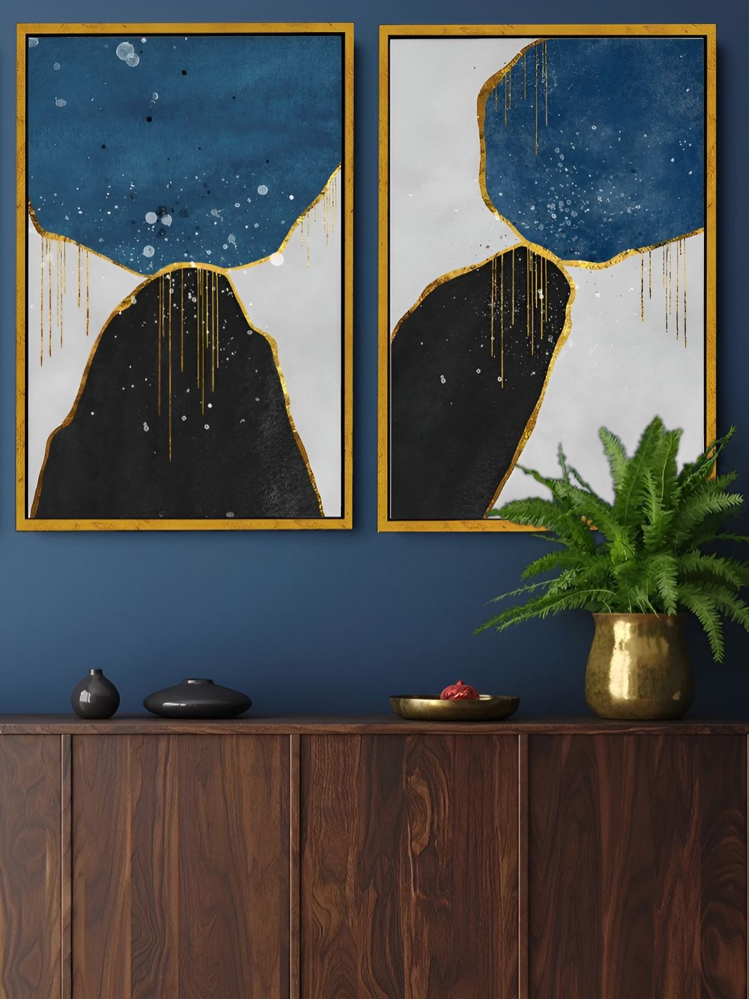 Myntra Elegant Homes Blue & Gold-Toned 2 Pieces Floral And Botanical Canvas Wall Art-picture-34