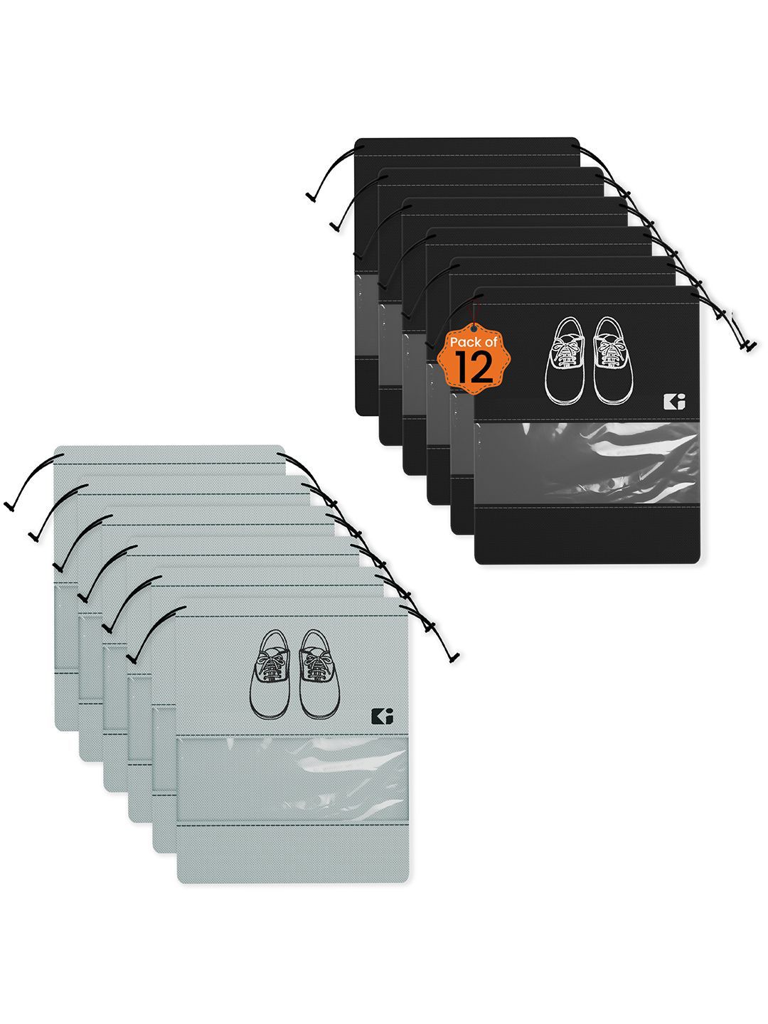Kuber Industries Grey & Black 12 Pieces Printed Shoes Organisers-picture-11