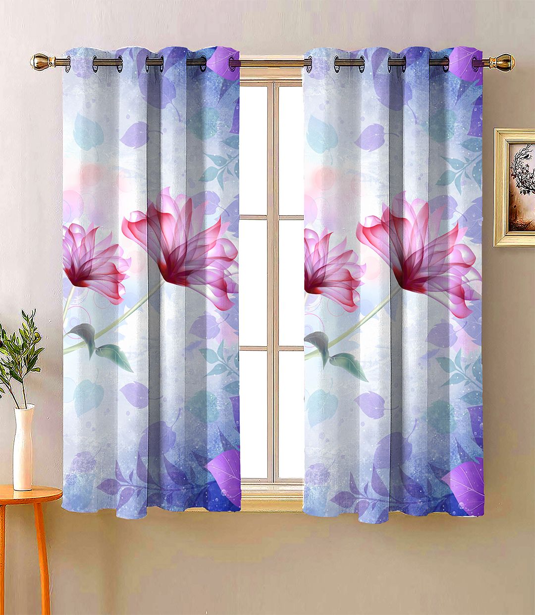 Steve & Anderson Aura Purple & Blue 2 Pieces Floral Black Out Window Curtain (5 Feet)-picture-29