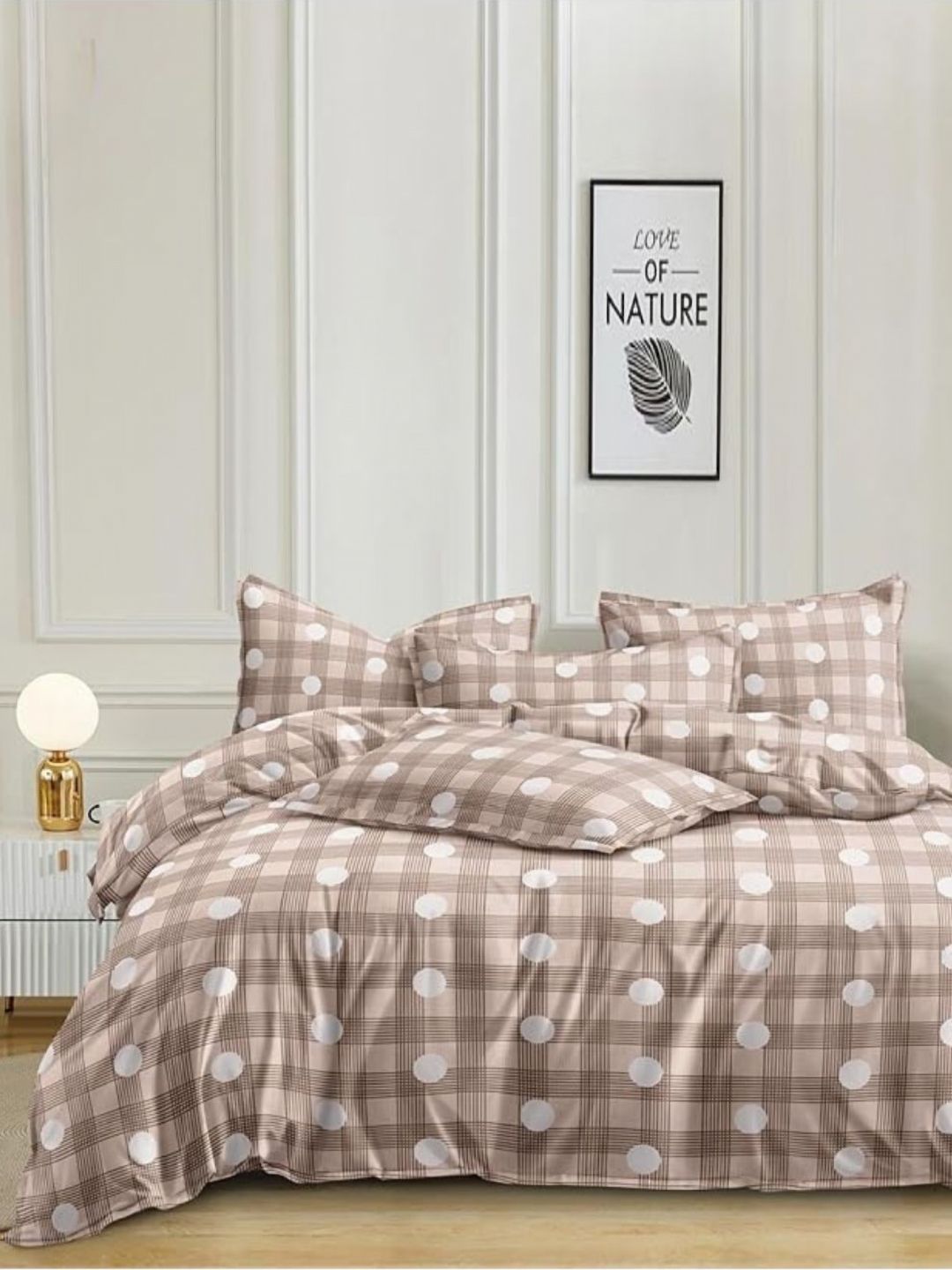 Crest Innovative Lives White & Peach-Coloured Checked Microfiber Heavy Winter 400 GSM Double Bed Comforter-picture-20