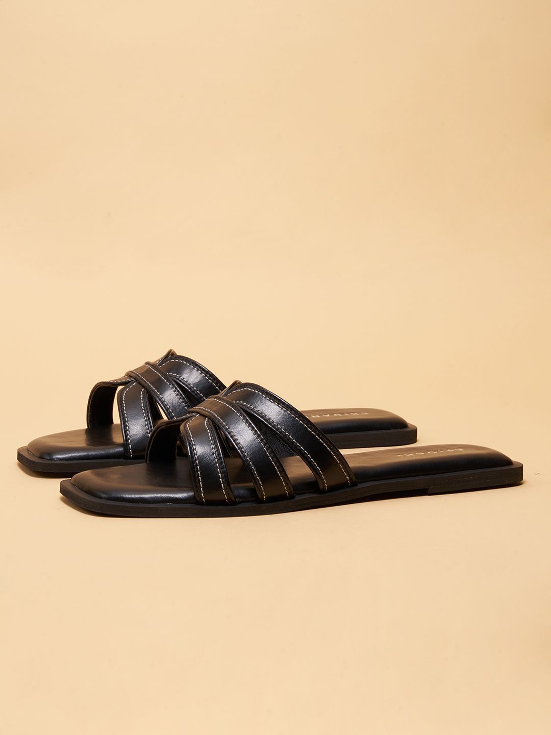 ERIDANI Women Striped One Toe Flats-picture-19