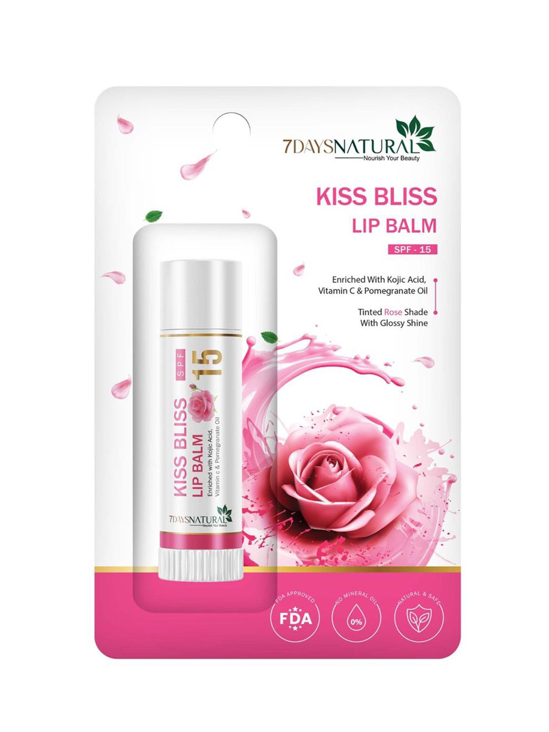 7daysnatural 7DAYS Kiss Bliss Lip Balm For Nourishing Lip With SPF 15 & Vitamin C - 10 g - Rose-picture-33