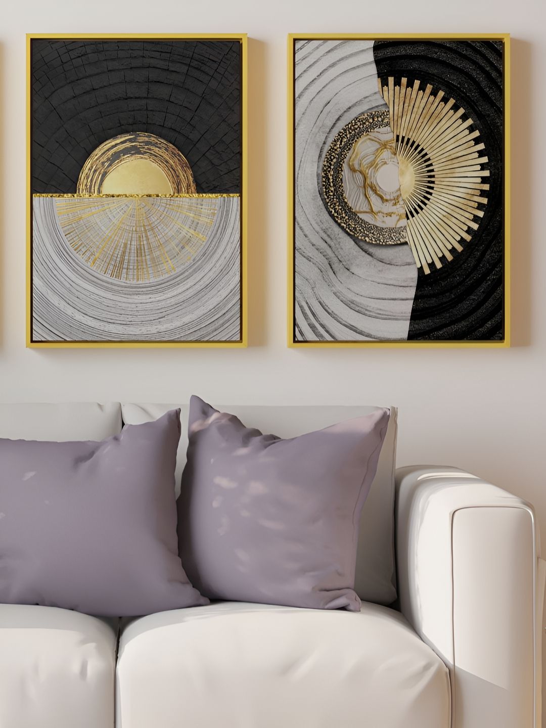 Myntra Elegant Homes Gold-Toned & Grey 2 Piece Geometric Printed Canvas Wall Arts-picture-21