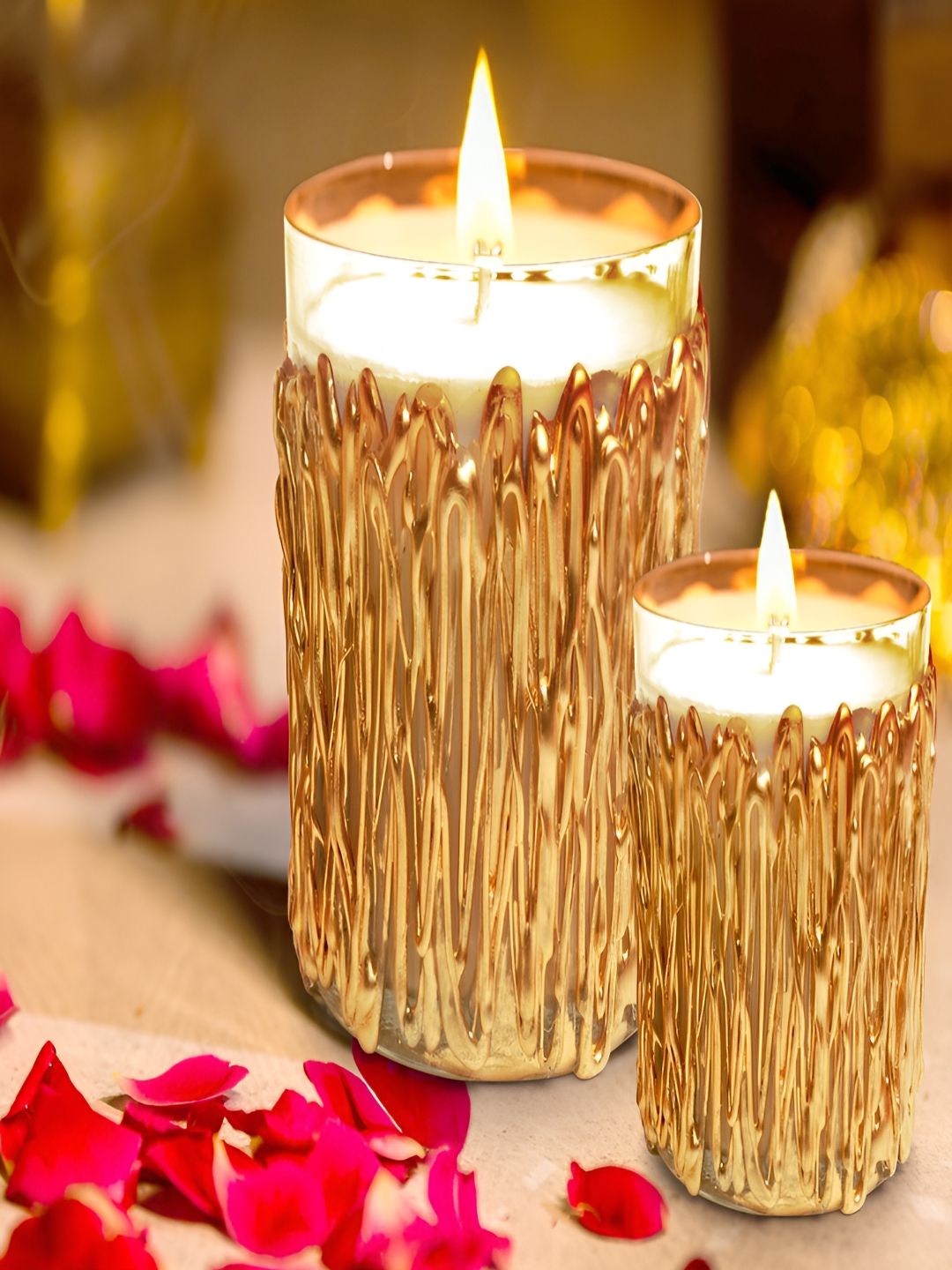 PROKART Gold-Toned & White 2 pieces Pillar Candle-picture-42