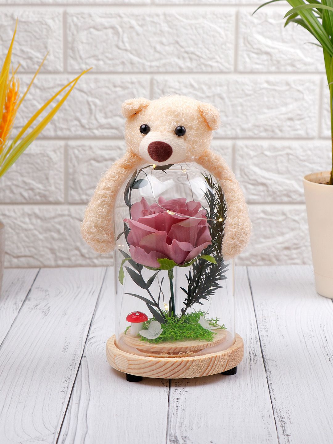 Archies Beige Bear In Garden LED Glass Figurine Showpiece-picture-13