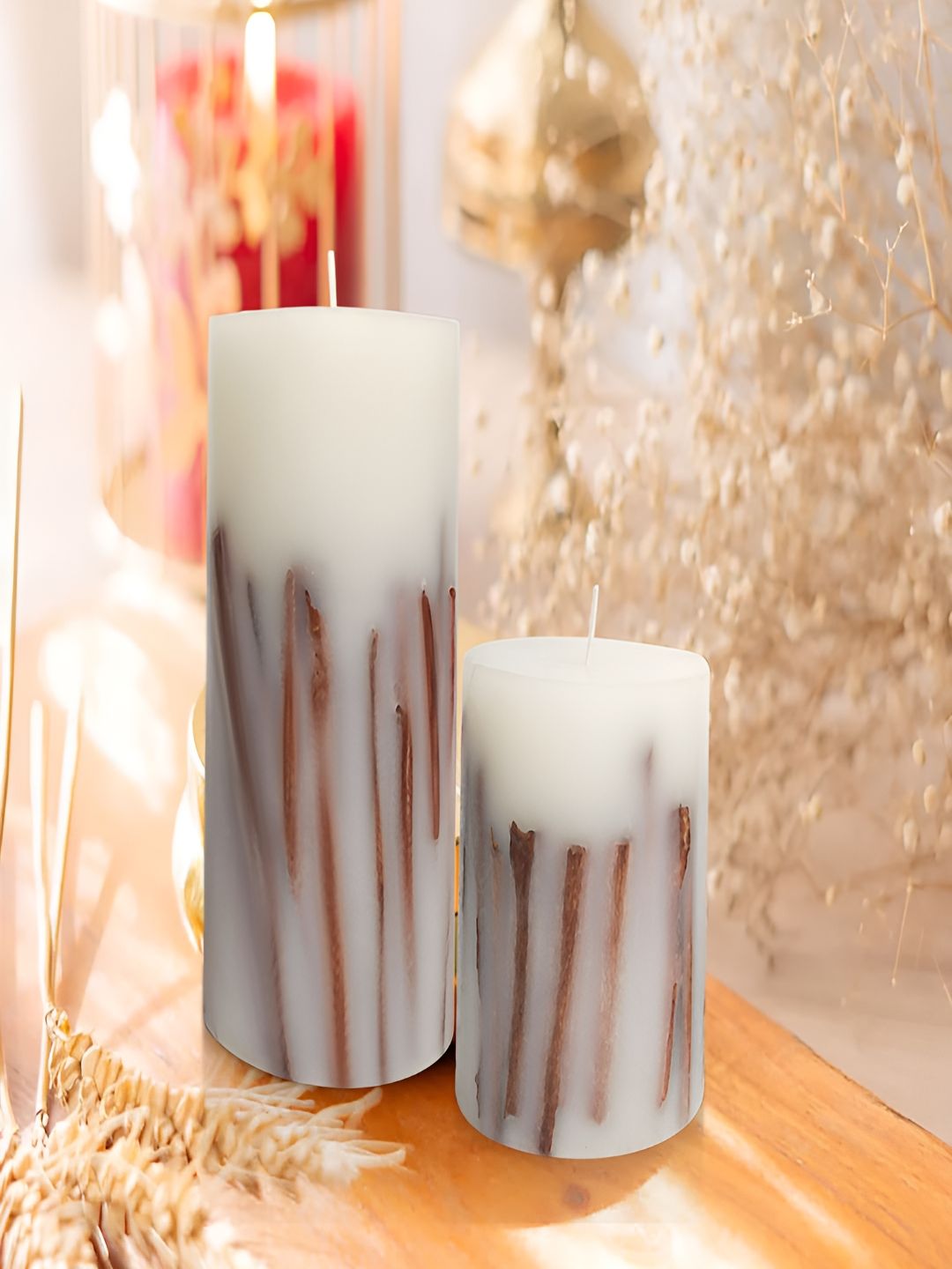PROKART White & Brown 2 pieces Pillar Candle-picture-37