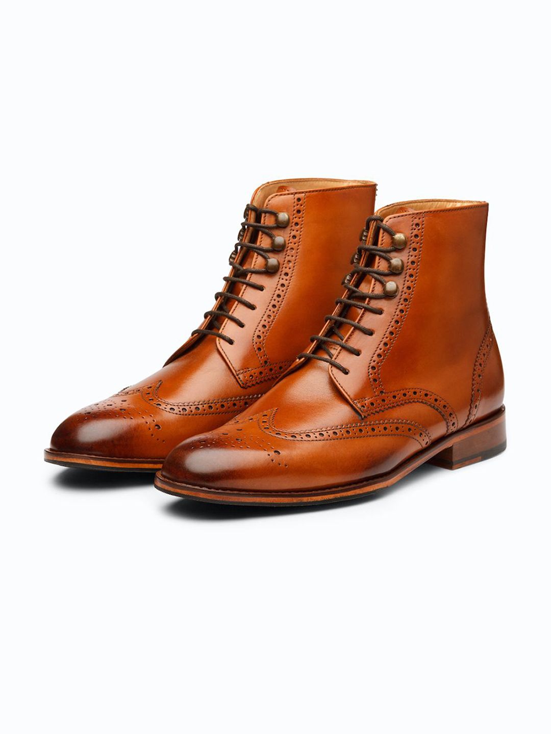 3DM Lifestyle Men Casual Block-Heeled Leather Brogue Boots-image-8