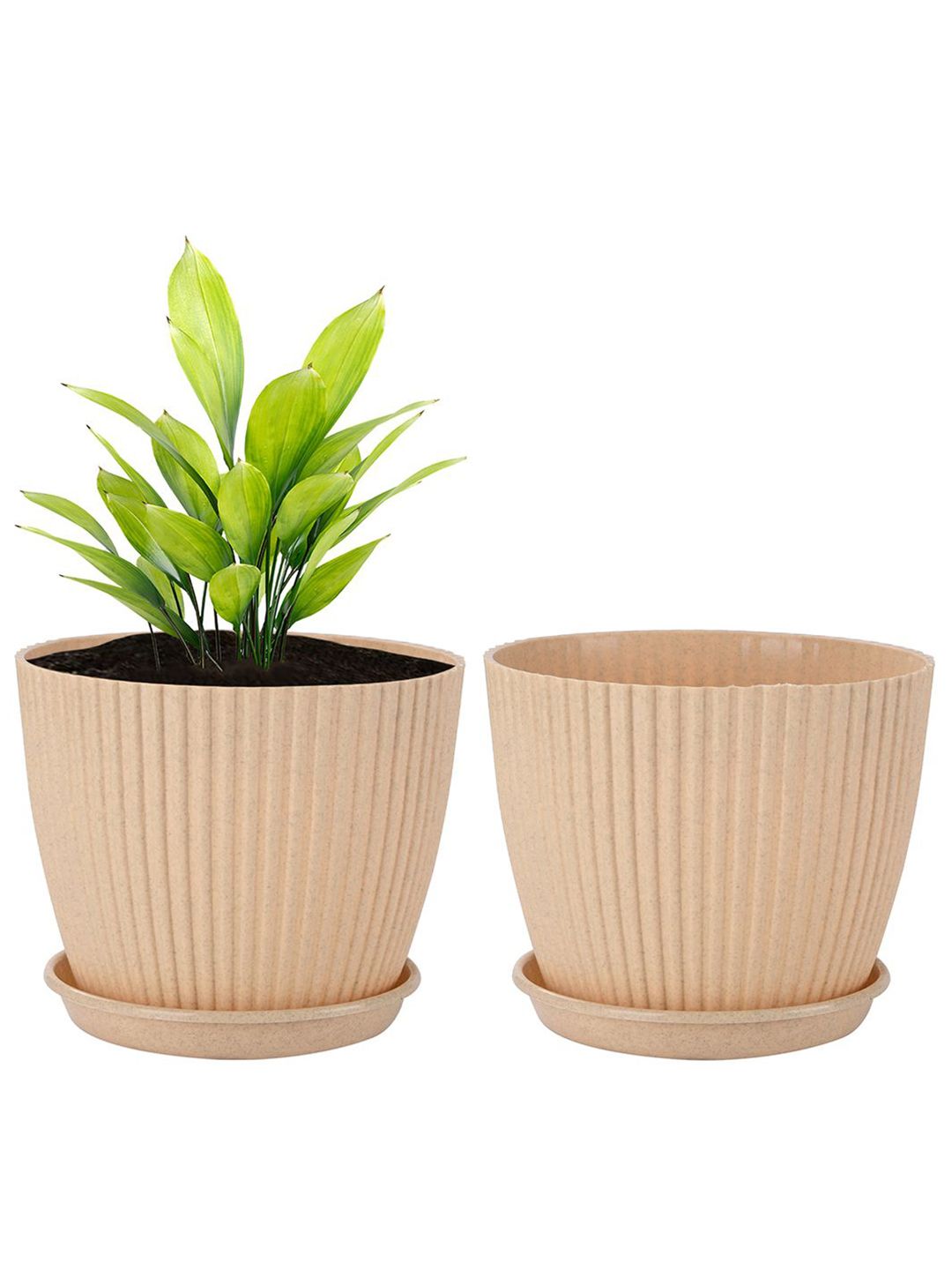 Kuber Industries Beige 2 Pieces Textured Durable Flower Pot Planters-picture-27