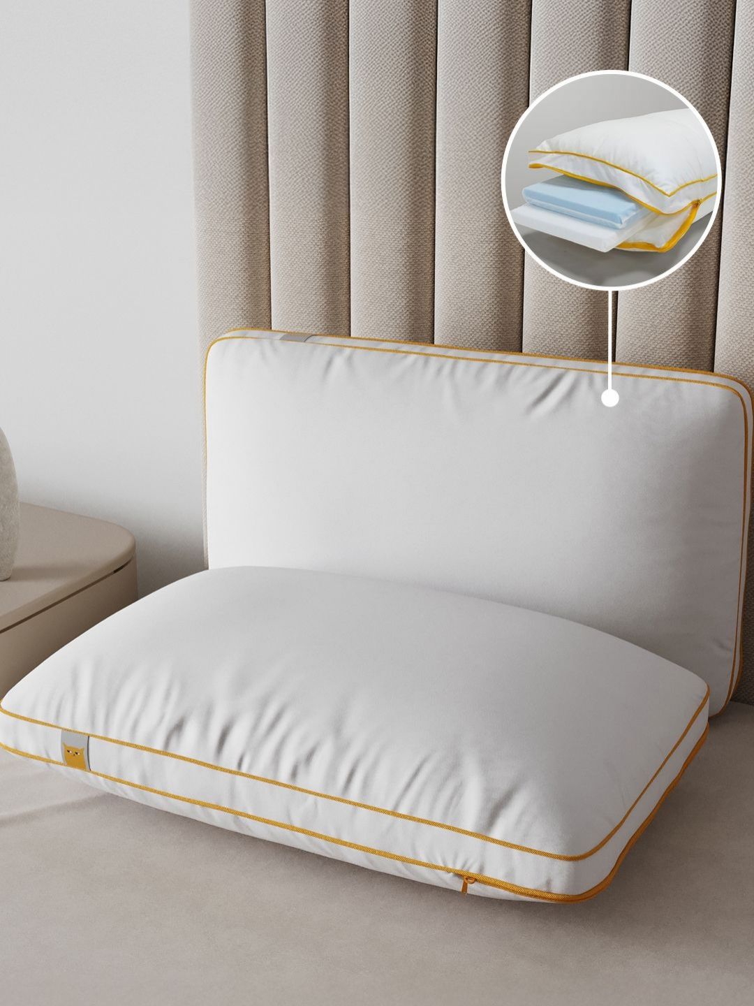 SleepyCat White Set of 2 Memory Foam Filled Cotton Core Pillow-image-35