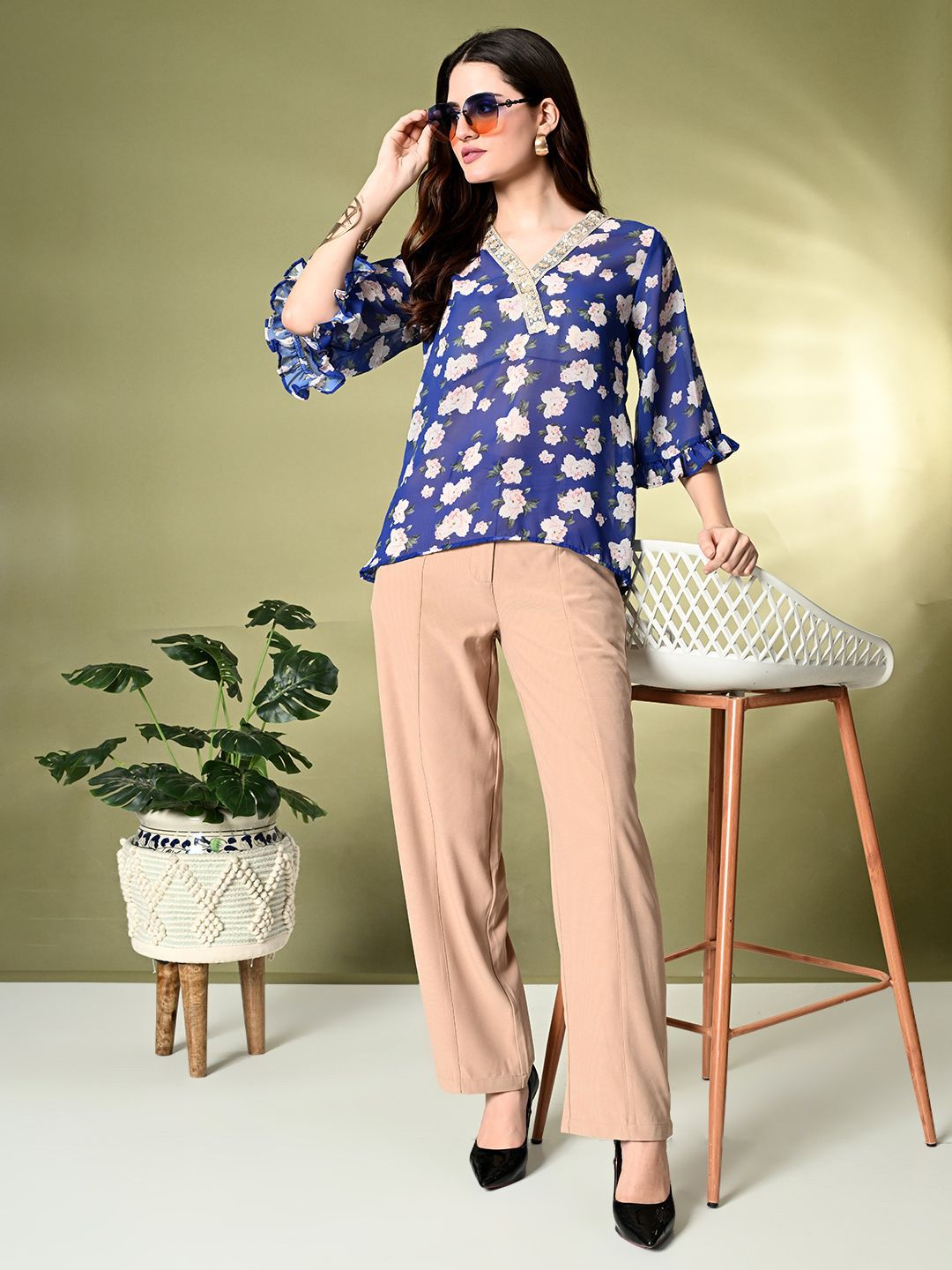 KALINI Floral Print Bell Sleeve Georgette Top-picture-20