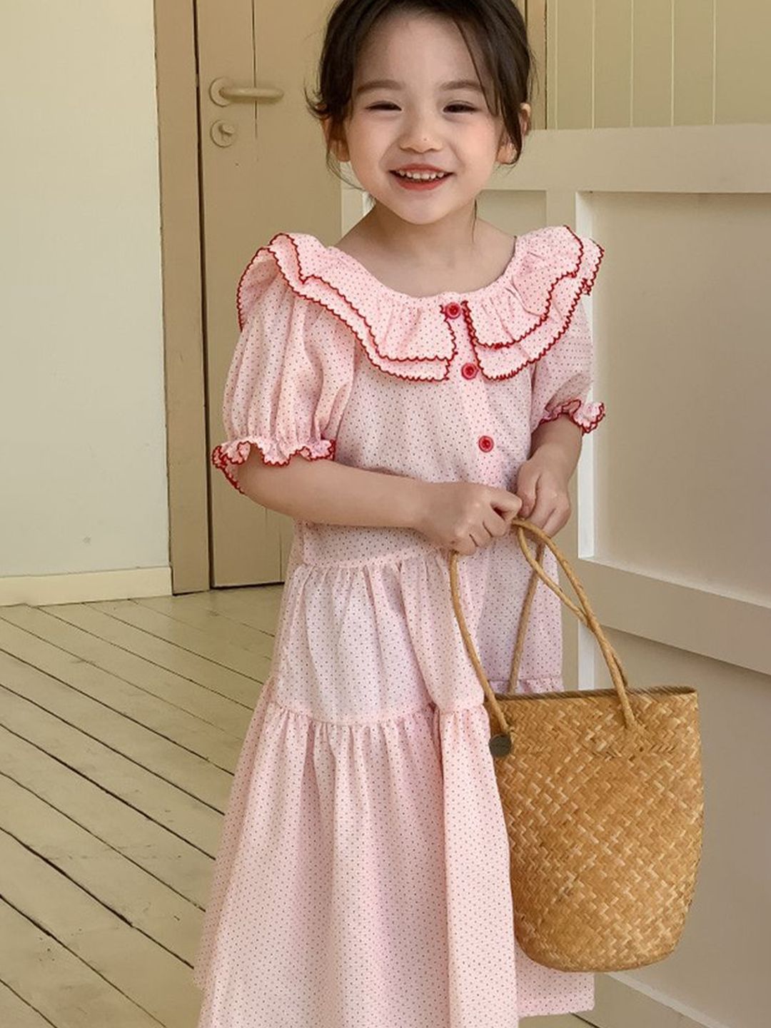 LULU & SKY Polka Dot Print Puff Sleeve A-Line Dress-picture-30