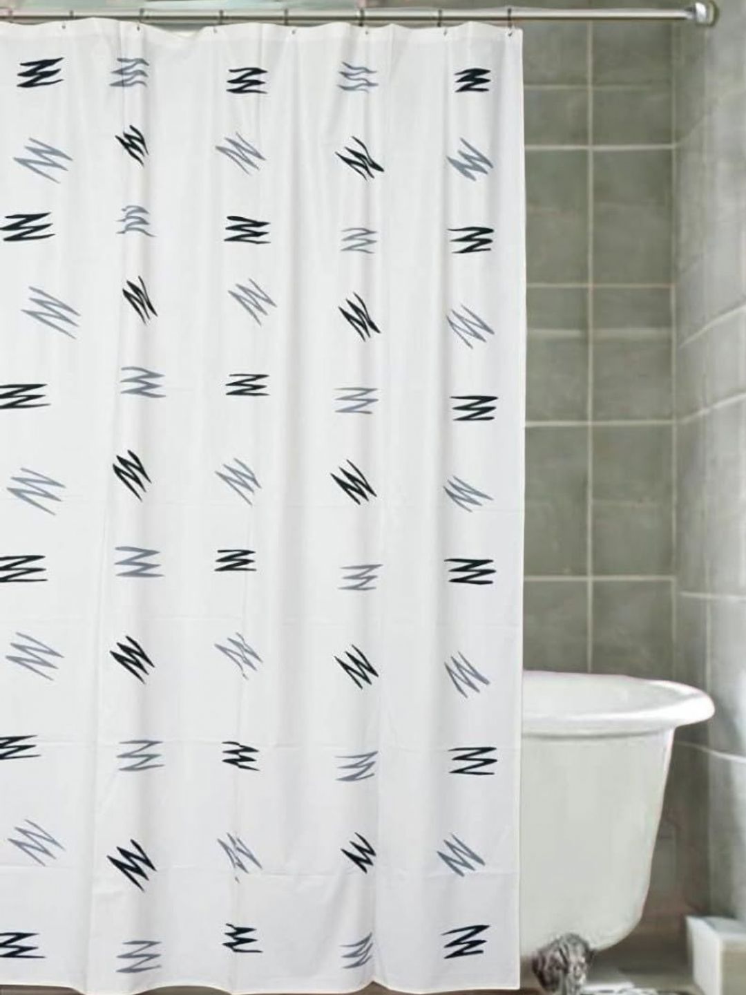 CASA-NEST Black And White Geometric Printed Waterproof Shower Curtain