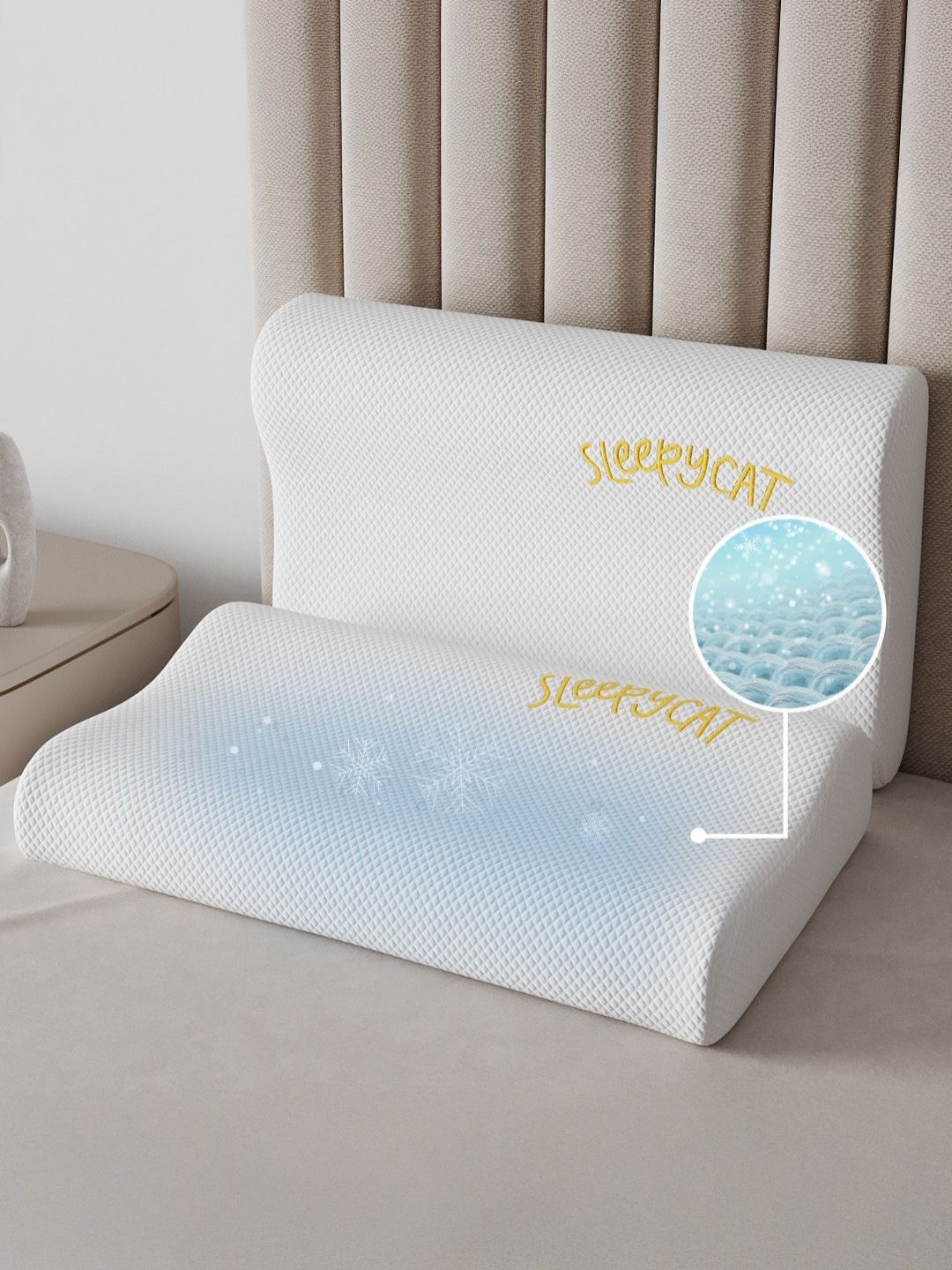 SleepyCat White 2 Pieces Cotton Memory Foam Filled Neck Support Therapedic Pillow-picture-17