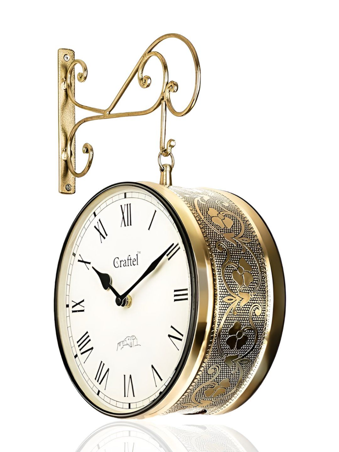 CRAFTEL Gold-Toned & Black Textured Analogue Round Shaped Double Sided Vintage Wall Clock-image-35