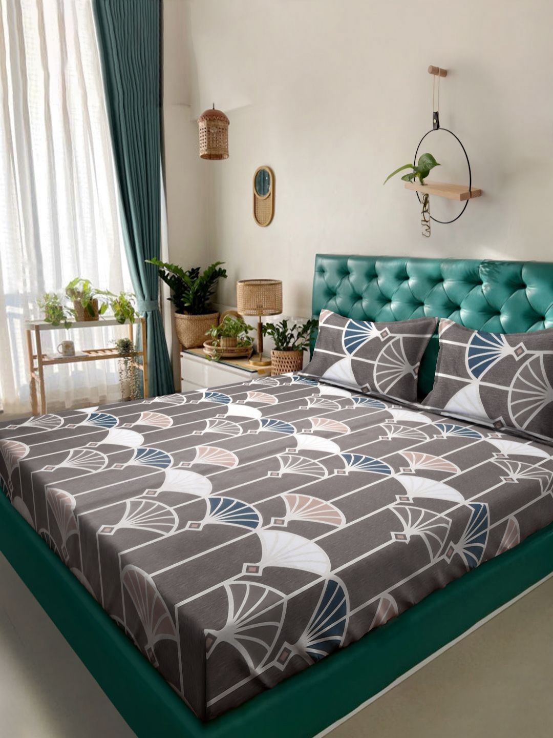 KLOTTHE Brown Floral Printed 300 TC Bedsheet With 2 Pillow Covers 2.50 m x 2.25m-picture-31