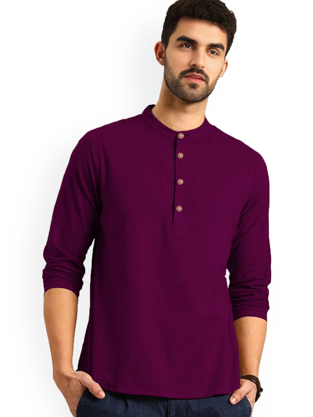 Vida Loca Band Collar Cotton Slim Fit Straight Short Kurta-picture-33