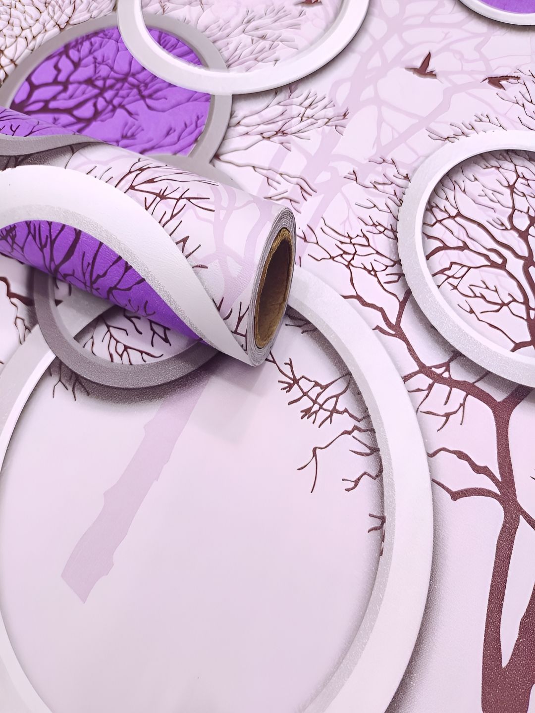 ANNA CREATIONS Brown & Purple Printed Self-Adhesive Waterproof Wallpaper-picture-13