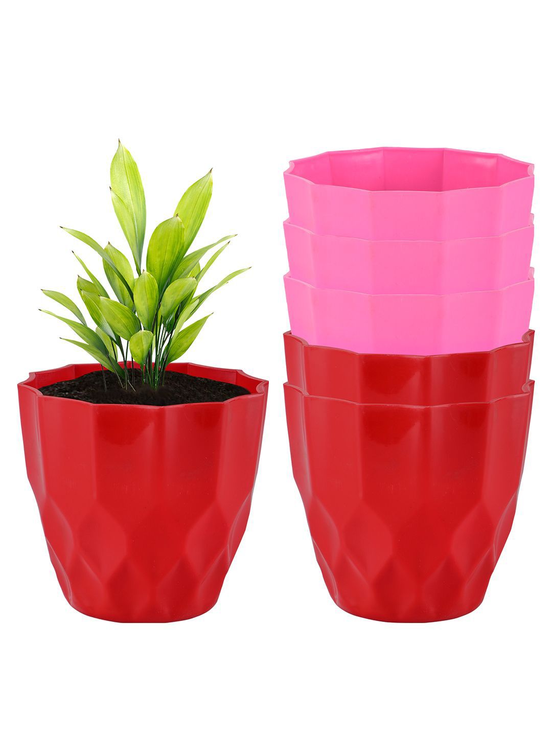 Kuber Industries 6Pc Pink & Red Barfi Pattern Durable Plastic Planters-picture-38