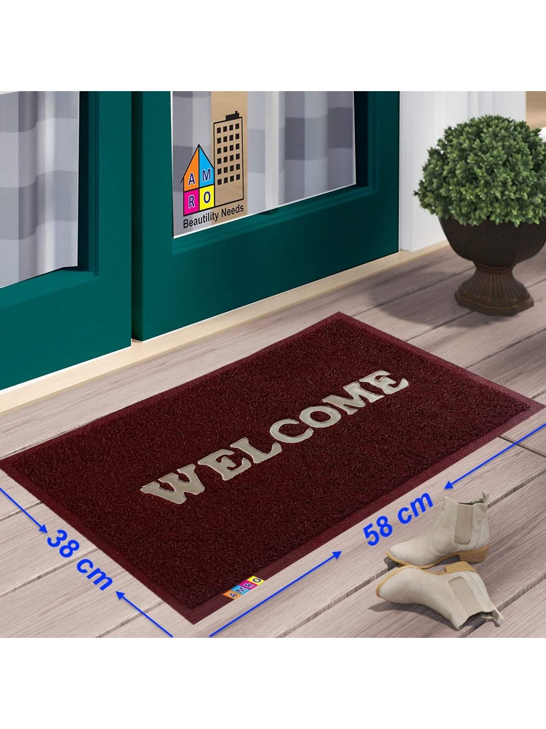 AMRO BEAUTILITY NEEDS Brown Heavy Quality PVC Anti Skid Door Mat-image-27