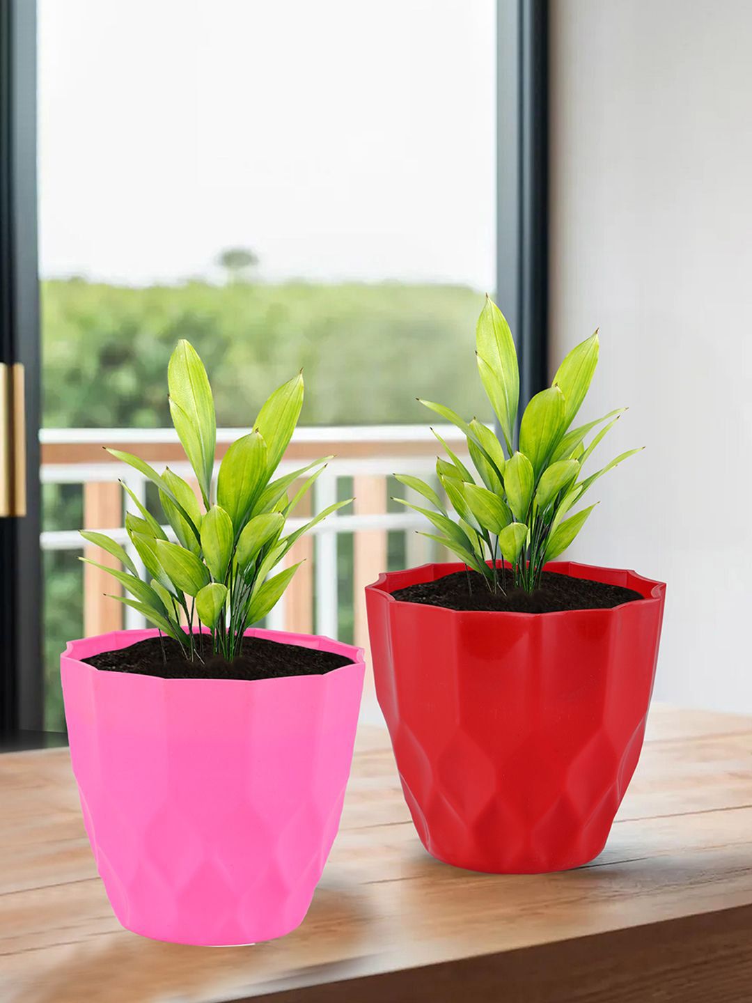 Kuber Industries Red & Pink 4 Pieces Barfi Pattern Durable Planters-picture-40