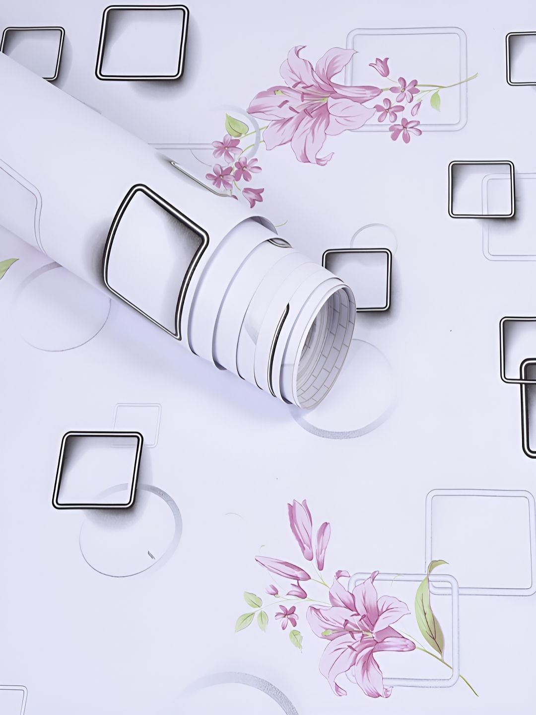 ANNA CREATIONS White & Pink Printed Self-Adhesive Waterproof Wallpaper-picture-22