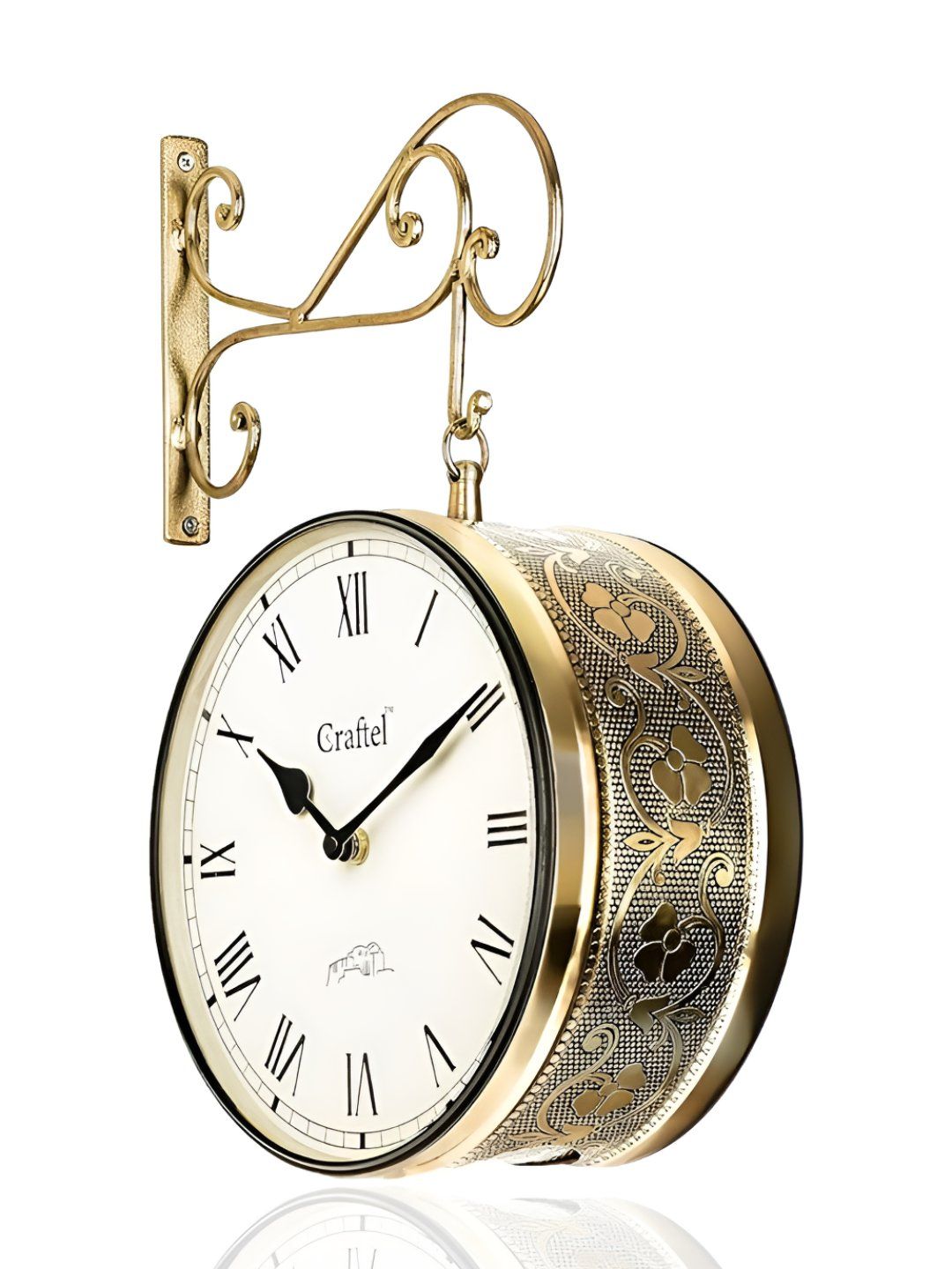 CRAFTEL Gold-Toned & Black Textured Analogue Round Shaped Double Sided Vintage Wall Clock-image-48