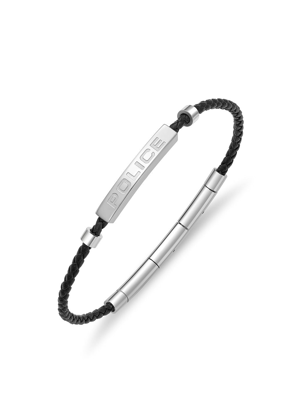 Police Men Stainless Steel Wraparound Leather Linear Bracelet-picture-43