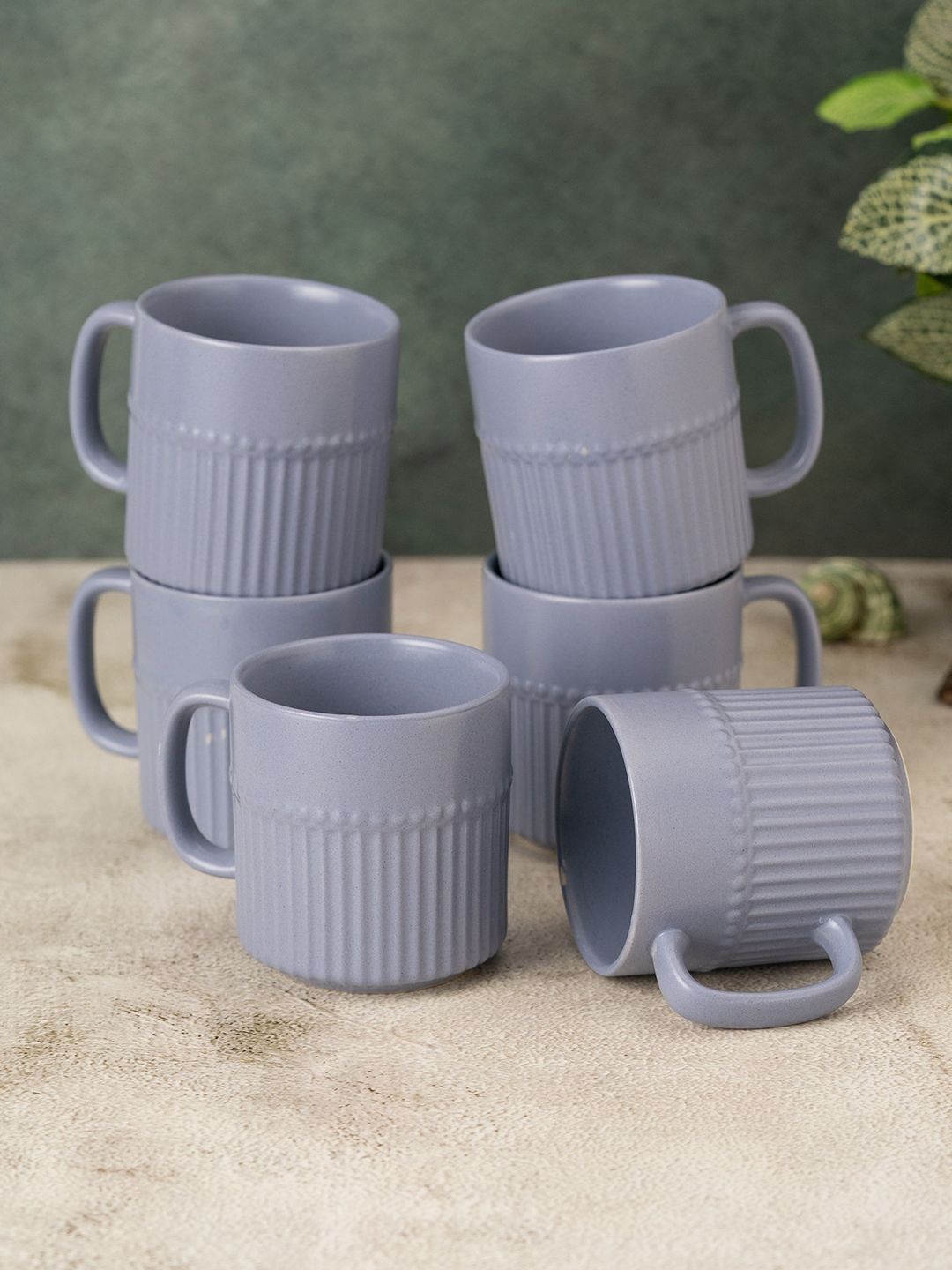 Clay Craft Fine Ceramic Crimson Blue Coffee Mugs Set Of 6, Cups For Tea & Coffee-image-1