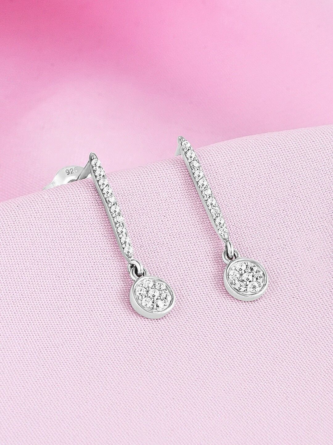 Zavya 925 Sterling Silver Rhodium-Plated Cubic Zirconia Studded Contemporary Drop Earrings-picture-34