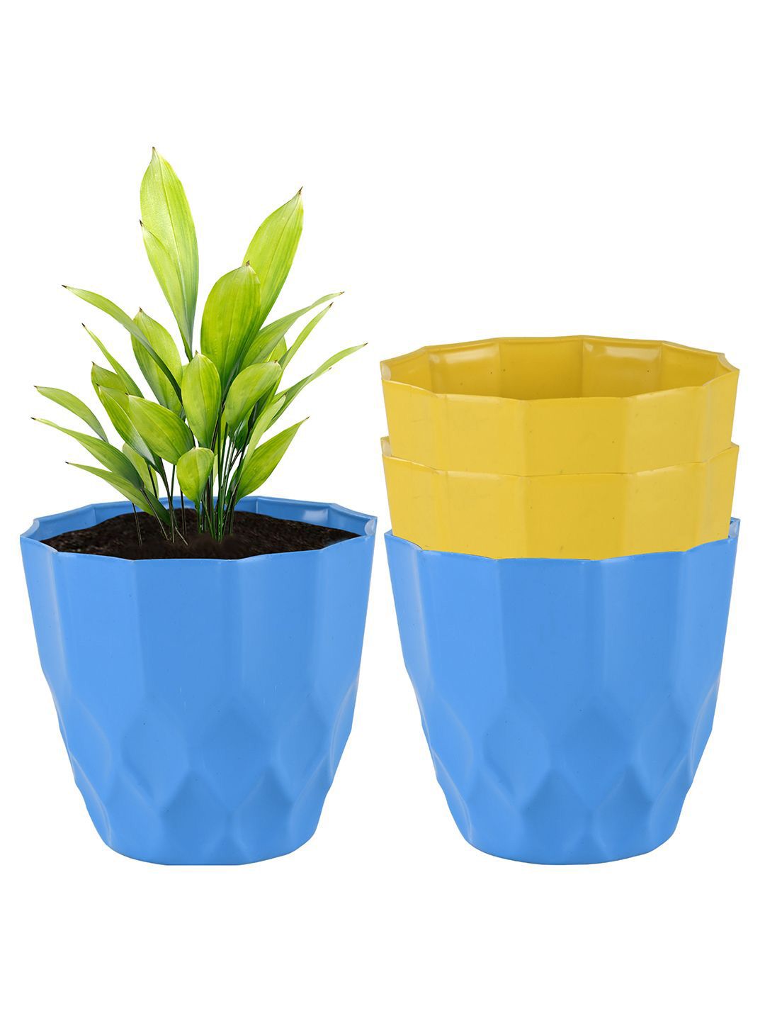 Kuber Industries Yellow & Blue 4 Pieces Textured Flower Pots Planters-picture-33
