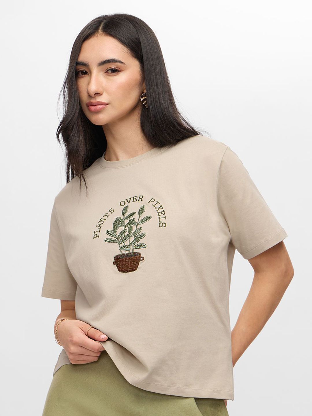 The Souled Store The Souled Store Women Relaxed Fit Printed Beige T-Shirts