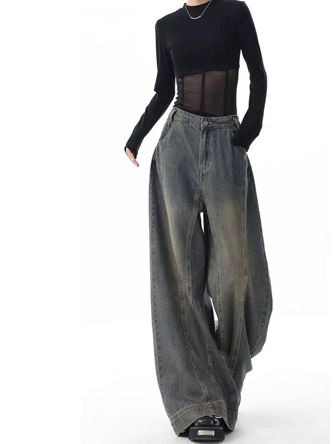 Off Duty India Women Wide Leg Light Fade Stretchable Jeans-picture-26