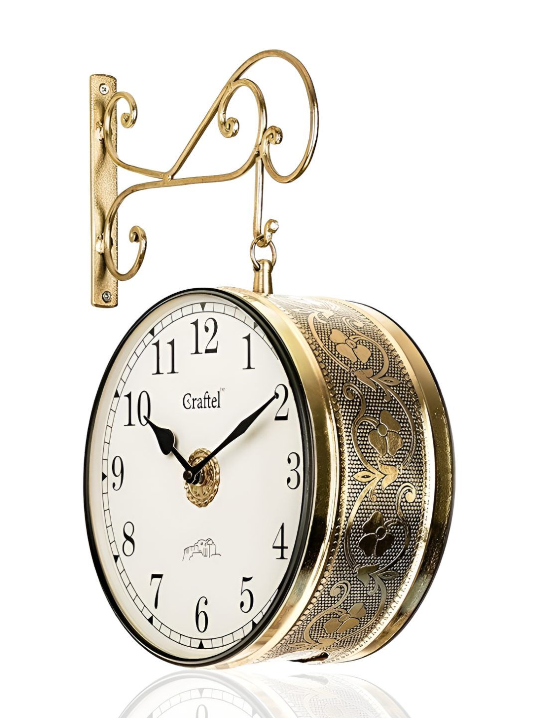CRAFTEL Gold-Toned & Black Textured Analogue Round Shaped Double Sided Vintage Wall Clock-image-40