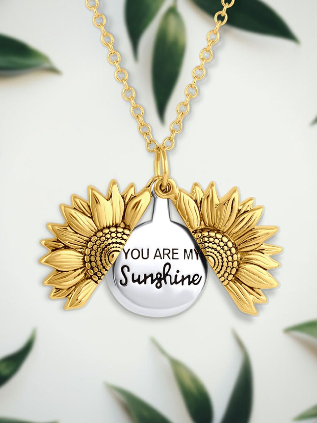 BEYTER Stainless Steel You Are My Sunshine Open Locket Sunflower Pendant With Chain-picture-17