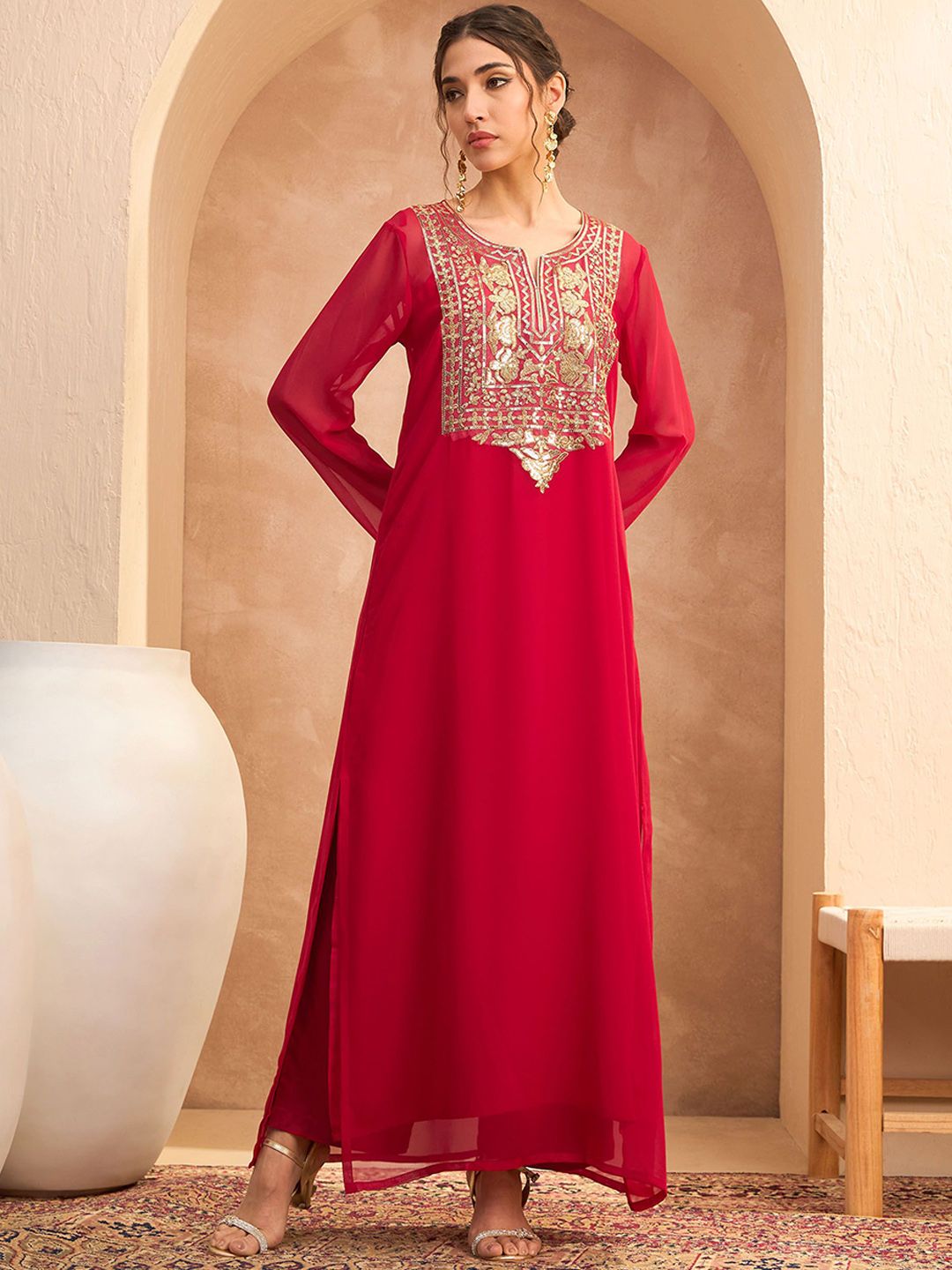 Shae by SASSAFRAS Ethnic Motifs Embroidered Georgette Maxi Ethnic Dress-picture-39
