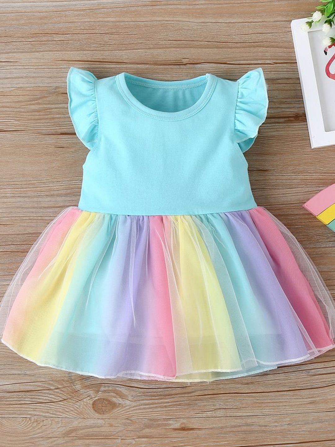 LULU & SKY Striped Flutter Sleeve Fit & Flare Dress-picture-52