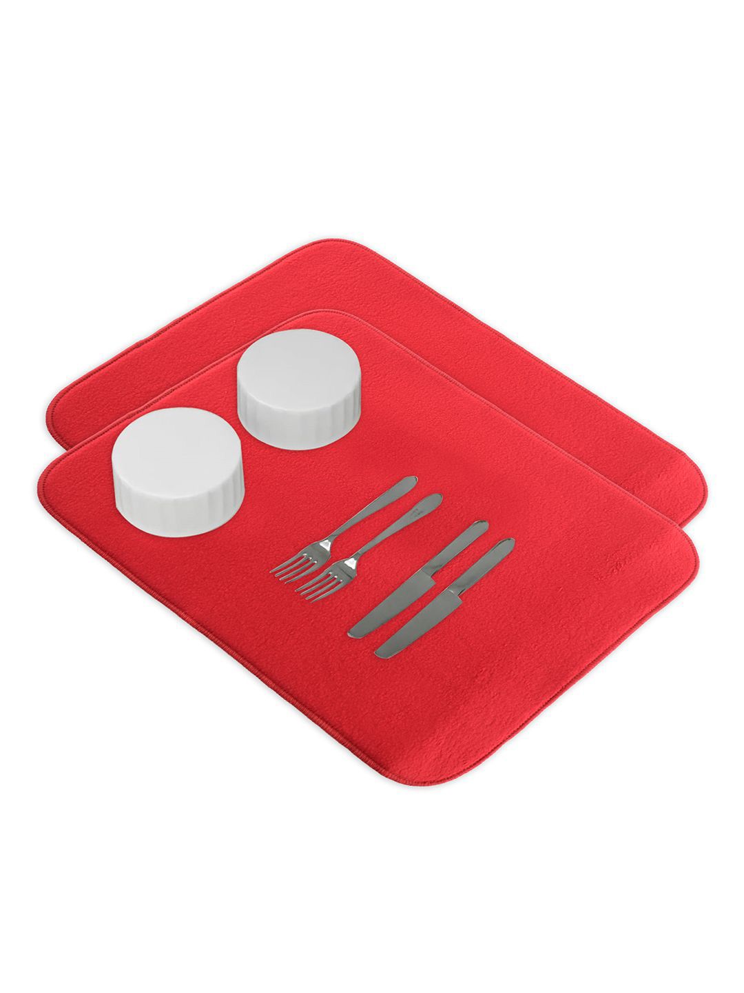 Kuber Industries 2-Pcs Red Non Slip Dish Drying Mats