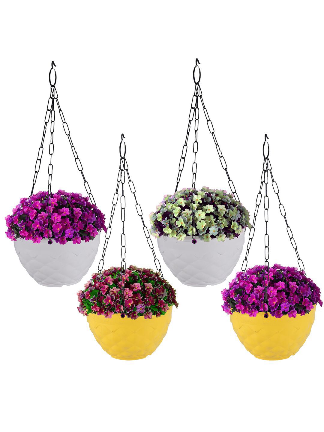 Kuber Industries Yellow & White 4 Pieces Textured Durable Hanging Planters-picture-35