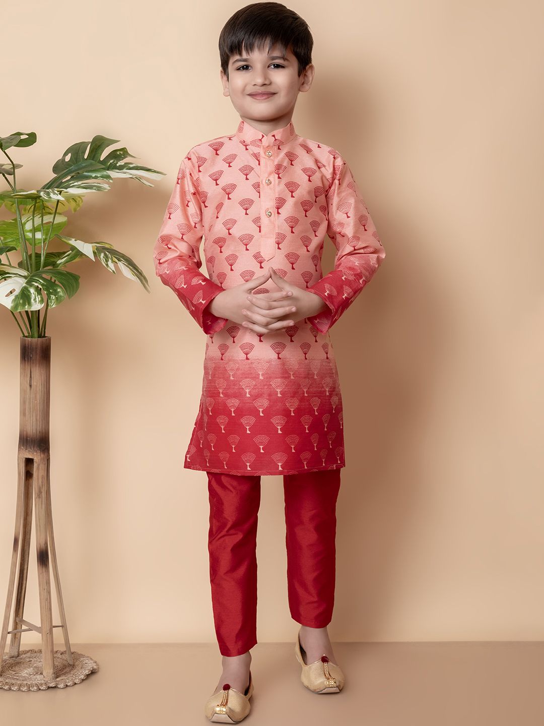 Cae Boys Floral Printed Regular Dupion Silk Kurta with Pyjamas-image-44