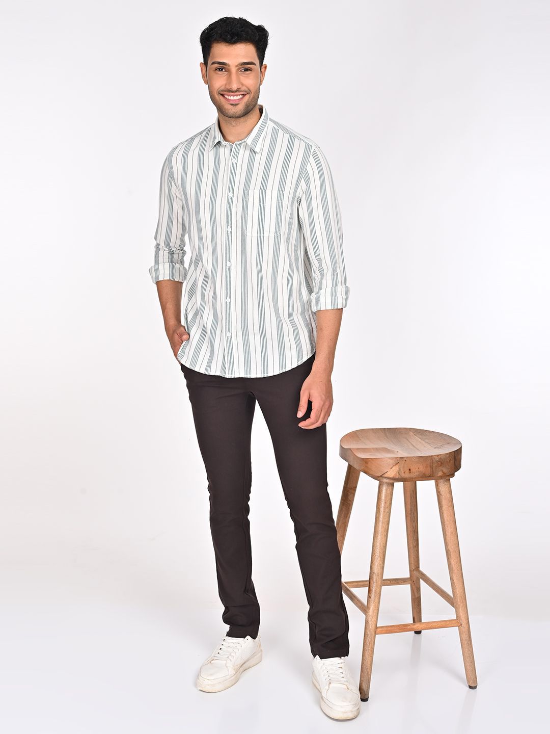 Indian Terrain Men Classic Slim Fit Opaque Striped Casual Shirt-picture-38