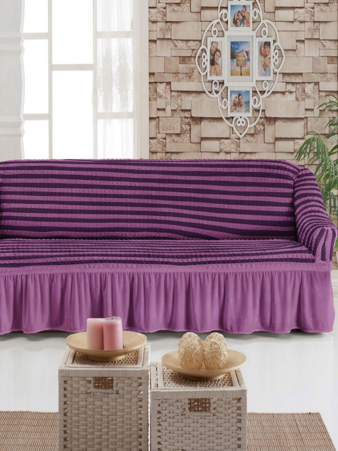 MULTITEX Purple Striped Polyester Sofa Cover-image-36