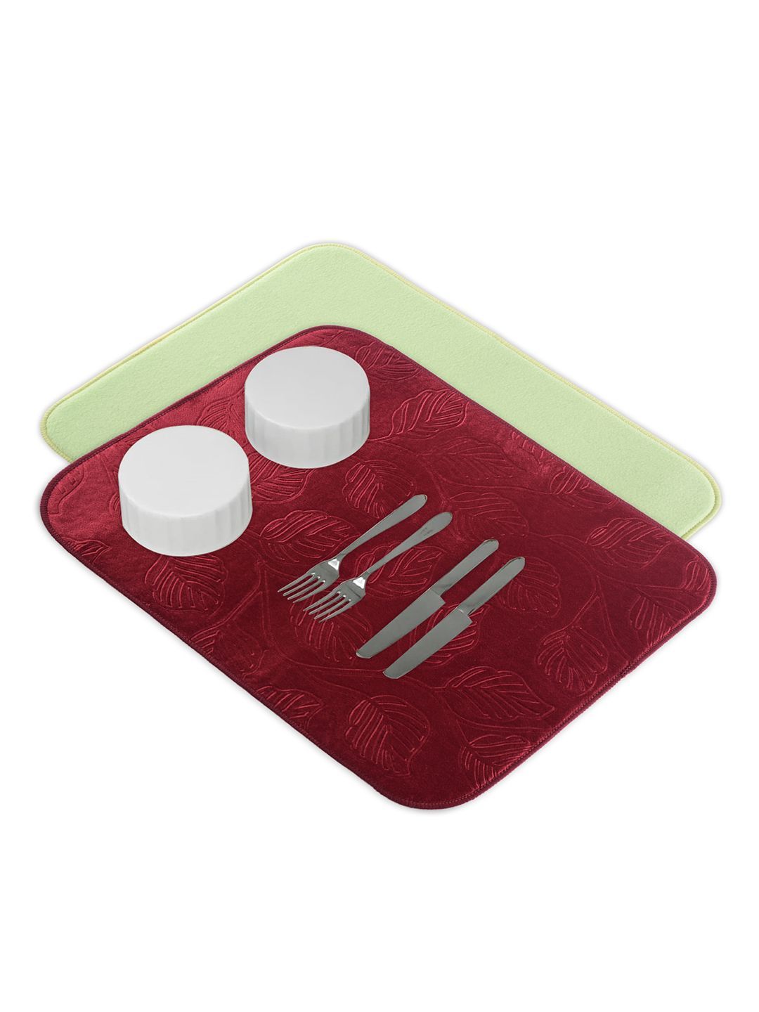 Kuber Industries 2-Pcs Green & Maroon Non Slip Dish Drying Mats