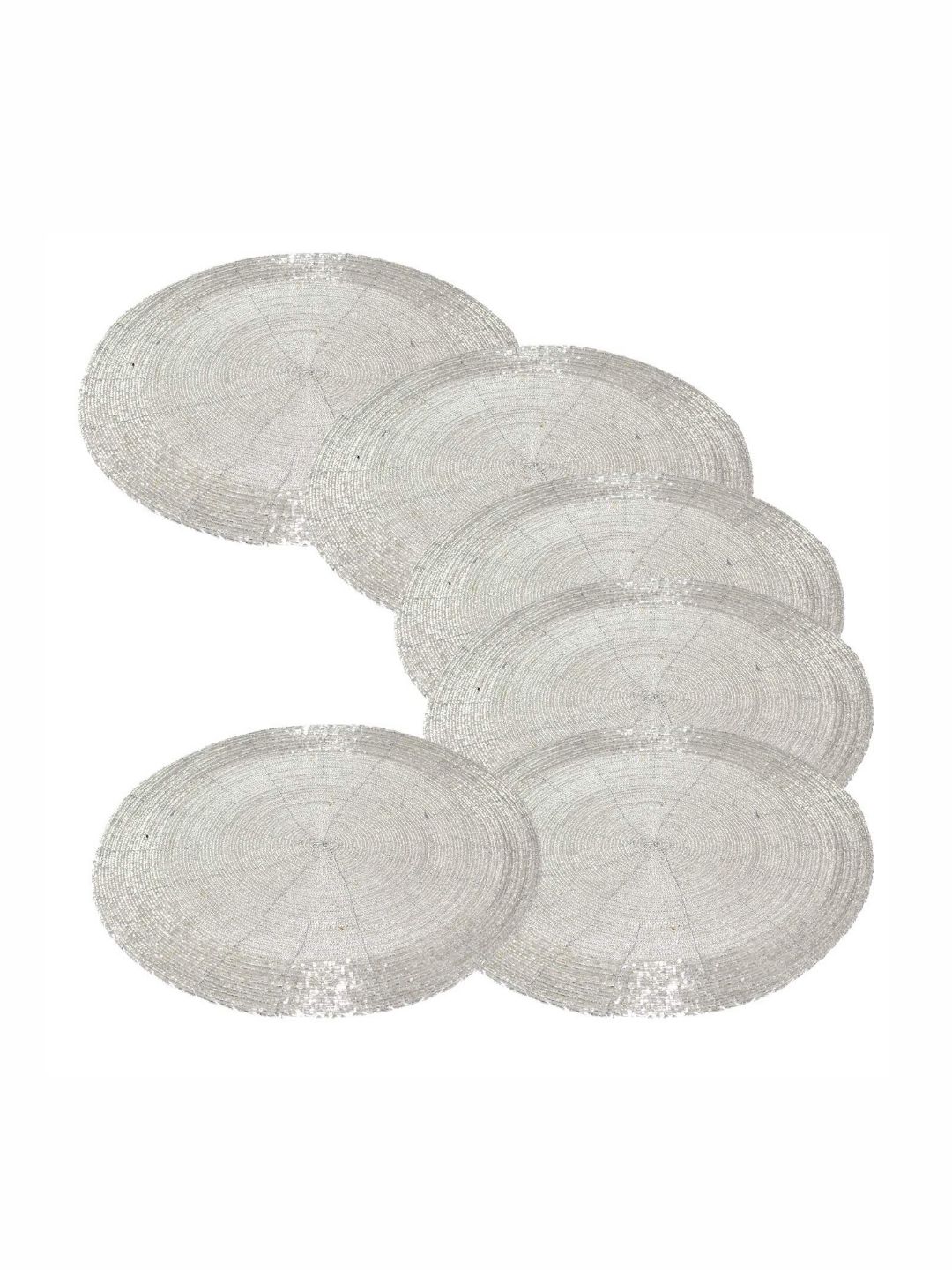 PRISHA INDIA CRAFT 6-Pcs White Beaded Glass Round Table Placemats-picture-31