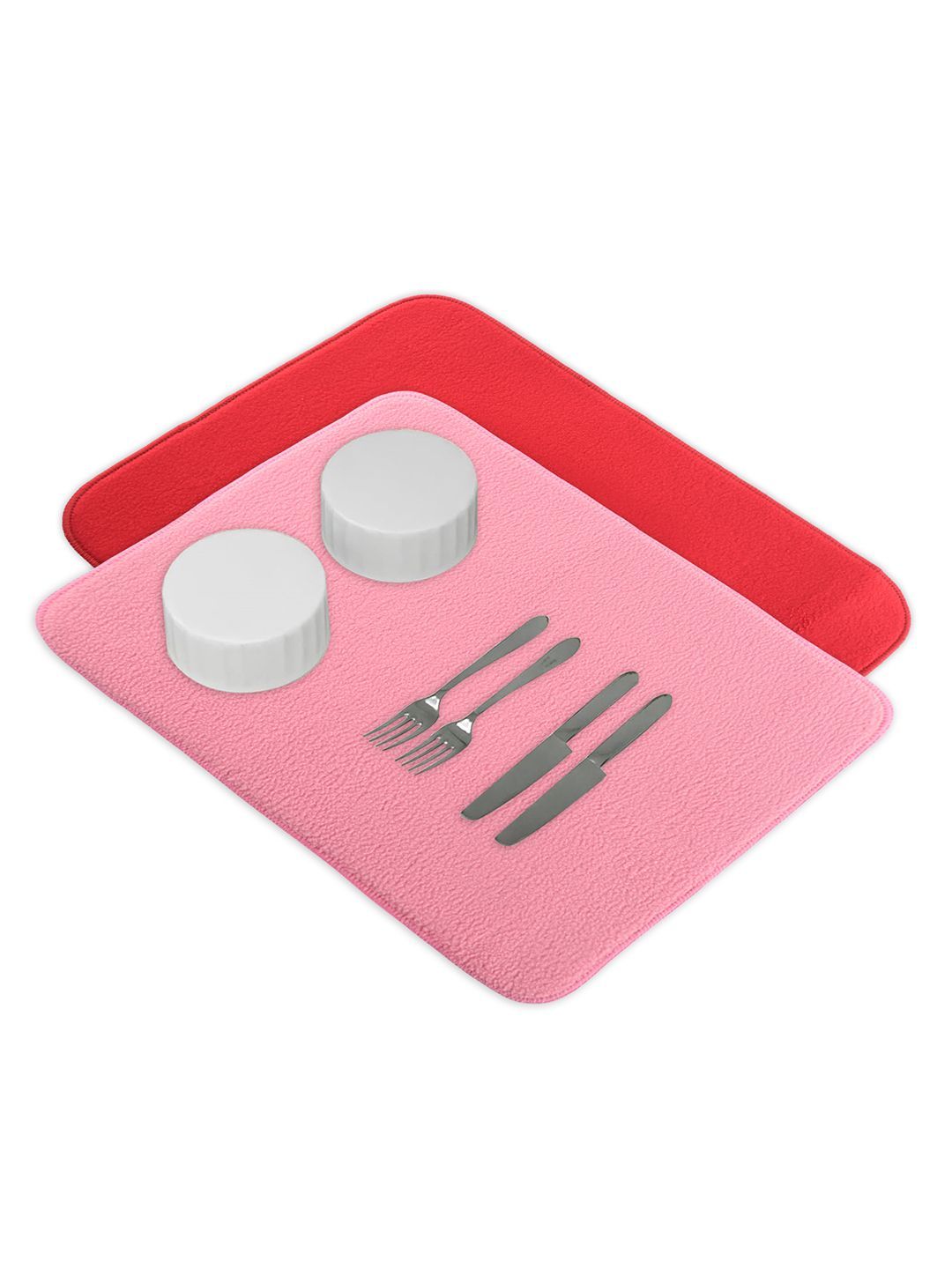 Kuber Industries 2-Pcs Red & Pink Non Slip Dish Drying Mats