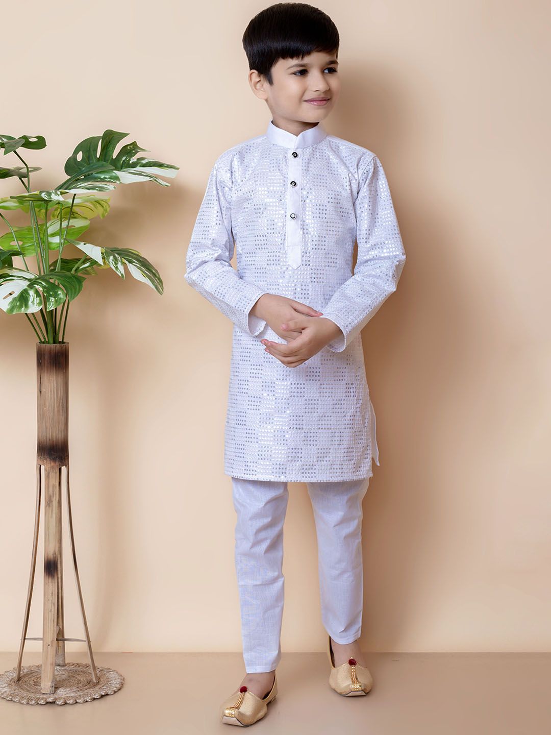 Cae Boys Geometric Embroidered Mandarin Collar Sequinned Straight Kurta With Pyjama-picture-37